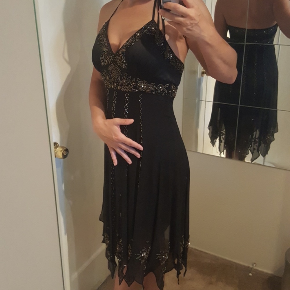 Sue Wong Black Crepe Beaded Dress LBD Cocktail 4